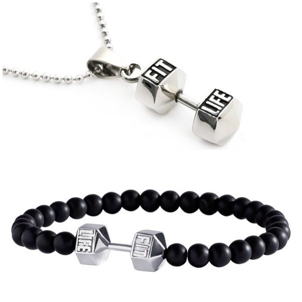 Silver X Black Dumbbell Necklaces Pack
